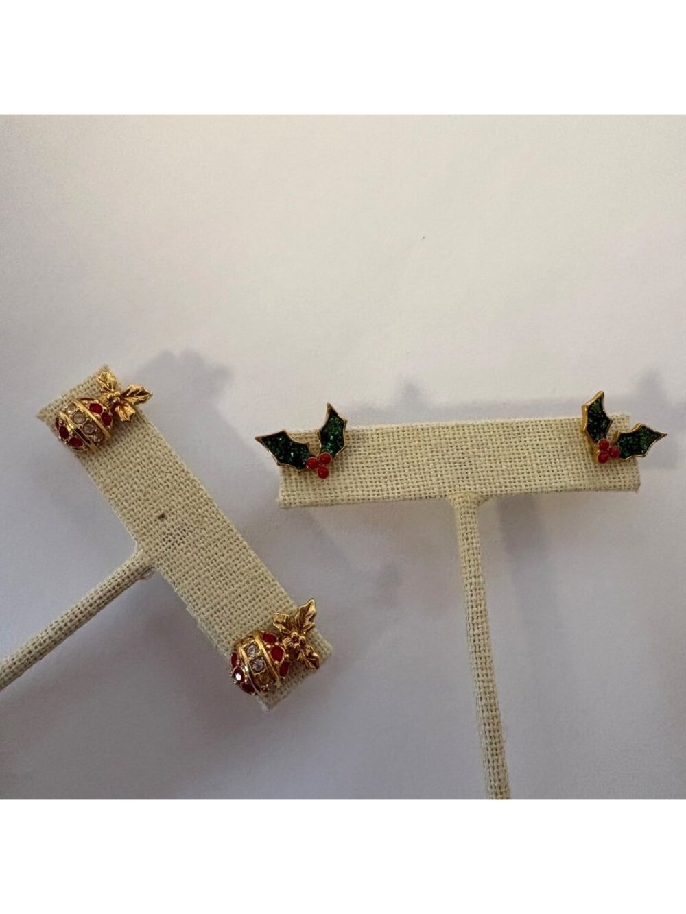 Avon Christmas Earrings 2 Pair Holly Leaves Ornaments Gold Tone Pierced Vintage
